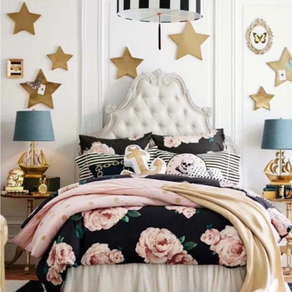 Pottery Barn Teen Emily & Meritt Bed Skirt Full Tulle Tutu Polka Dot Gold/White - Picture 3 of 3